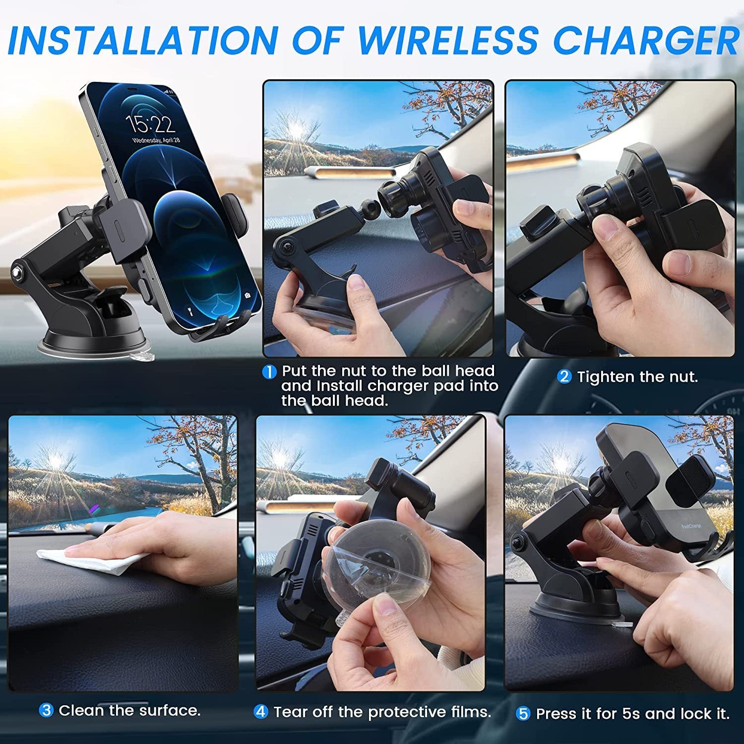 New Car Phone Holder With Air Outlet Suction Disc Dual Bracket 15W Fast Wireless Charger Intelligent Induction