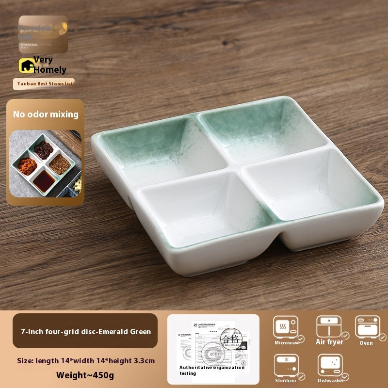 Ceramic Three Grid Seasoning Vinegar Tableware
