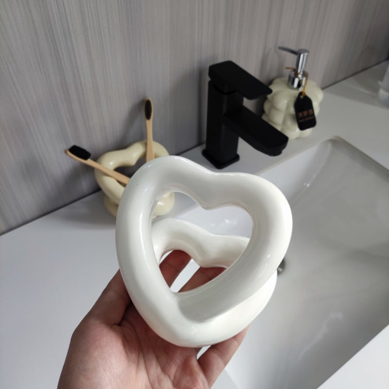 Ins Ceramic Toothbrush Holder Couple Bathroom Toothpaste Toothbrush Decorative Storage Rack
