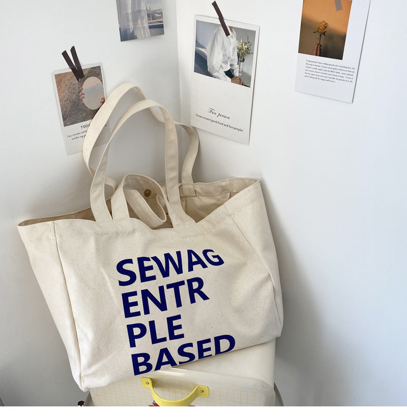 Korean Version Large Capacity English Canvas Shopping Bag
