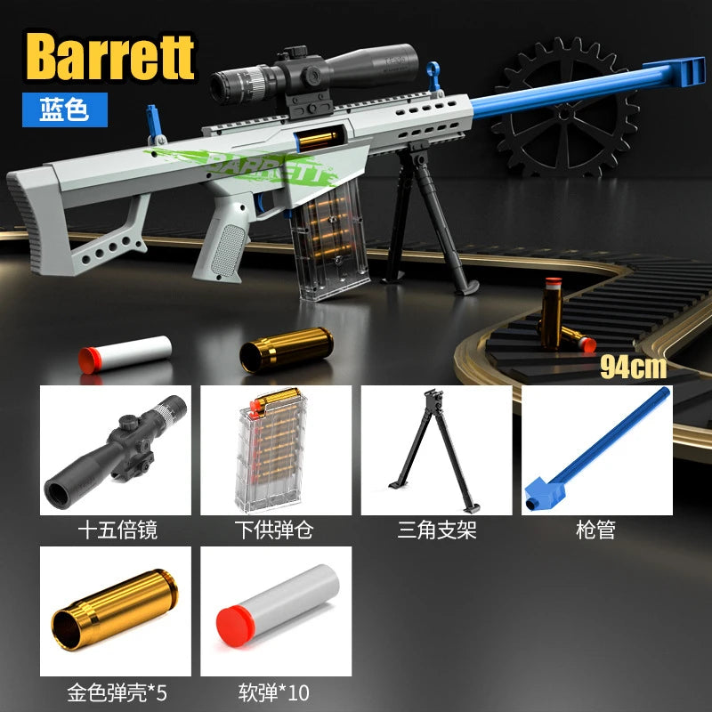 Barrett Soft-Bullet Gun Can Be Fired Toy Gun Boy Sniper Rifle Model Manually Loaded Under Loading Rifle Christmas 2025