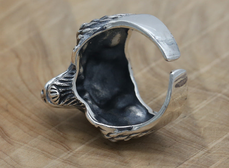 S925 Sterling Silver Wolf Head Ring Men's Accessories