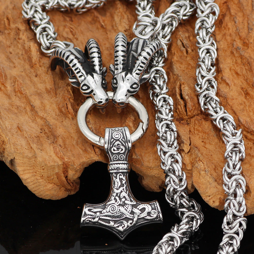 Vintage Men's Sheep Head Stainless Steel Pendant Necklace