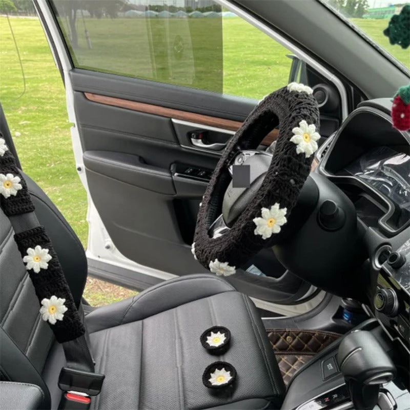 Car Interior Hand-crocheted Flower Steering Wheel Warm Non-slip Cover