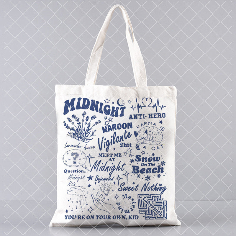 Printed Canvas One Shoulder Shopping Bag