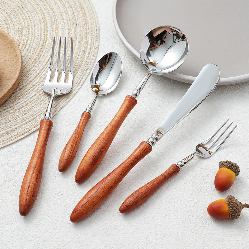 304 Stainless Steel Rosewood Wooden Handle Knife Fork And Spoon Tableware