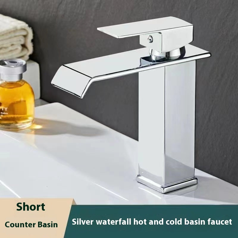 Stainless Steel European Style Waterfall Faucet Black Gold Paint Hot And Cold Basin Faucet