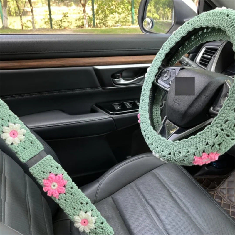 Car Interior Hand-crocheted Flower Steering Wheel Warm Non-slip Cover