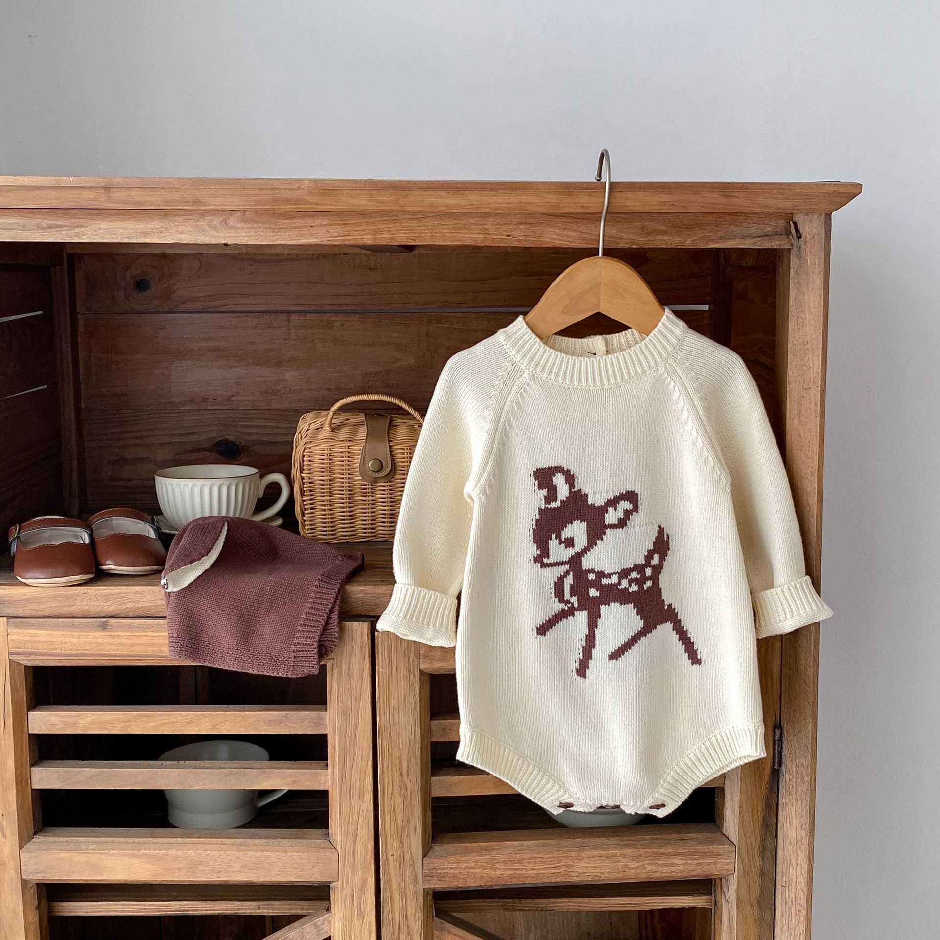 Autumn Infant Baby Girl Sika Deer Long Sleeve Knitted One-piece Sweater