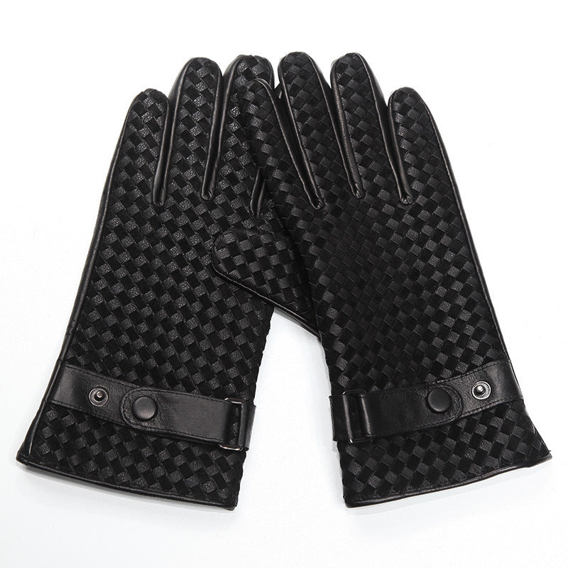 Touch Screen Woven Sheepskin Gloves Plus Velvet Thick Men's