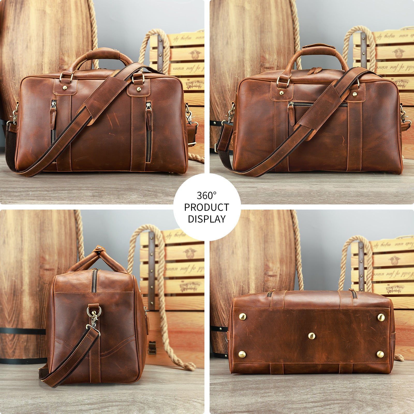 Sac de voyage rétro en cuir véritable pour hommes