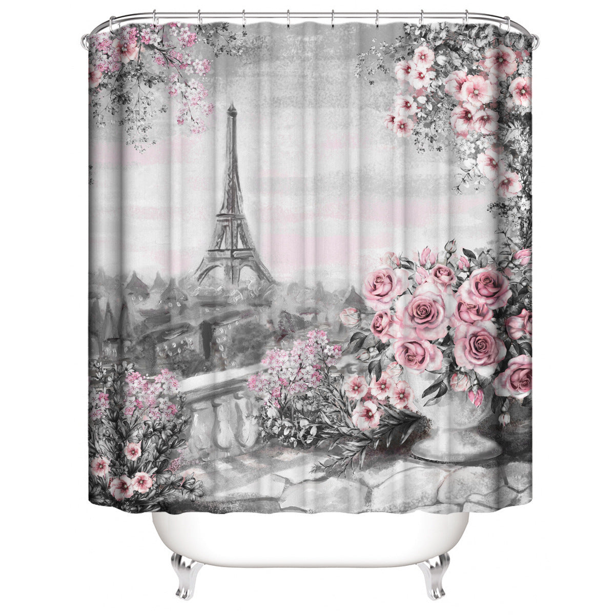 3D Digital Printing Home Decoration Paris Tower Shower Curtain