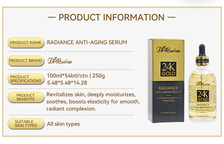 DR.ROSEVA Luxury 24K All Natural Face Gold Skin Serum Korea Pure Goldzan Pearl Bulk Gold Face Serum Set 24 K Gold Serum