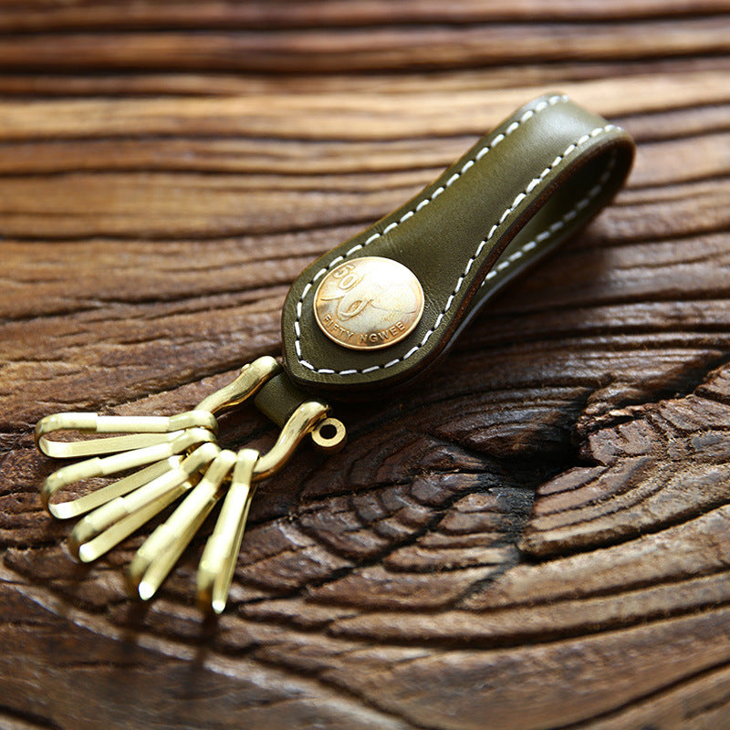 Men's Simple First Layer Leather Leather Keychain