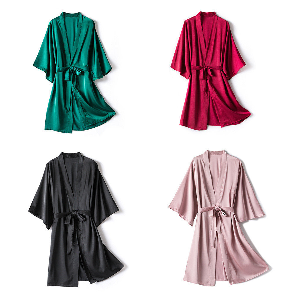 Women's One-Piece Mid-Length Solid Robe Bathrobe
