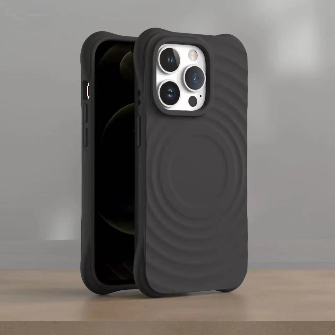 Magnetic Wave Absorbing Ripple Shell Phone Case Solid Color Liquid Silicone Hard Protective Cover