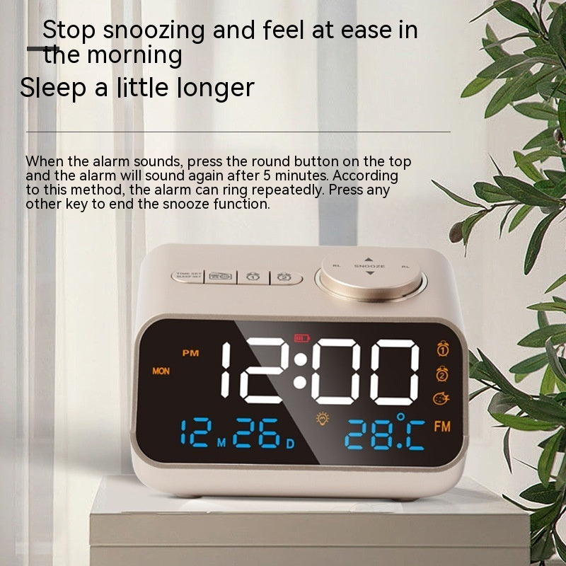 Cross-border Hot Sale LED Voice Control Clock FM Radio Alarm Clock Intelligent Temperature And Humidity Display