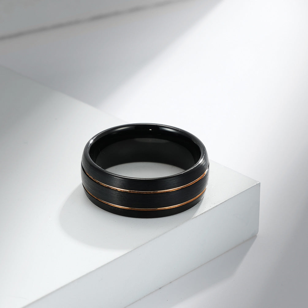 Tungsten Gold Ring Striped Tungsten Steel Brushed Jewelry