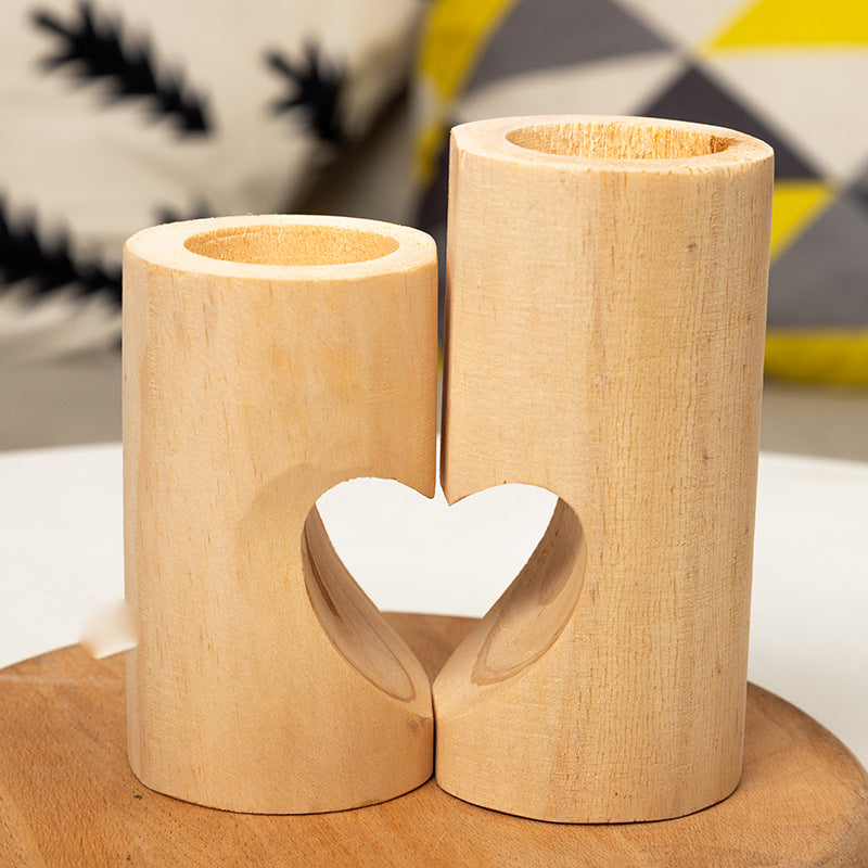 Valentine's Day Creative Heart Wooden Candle Cup