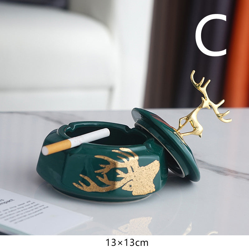 Ceramic Ashtray Home Living Room Creative Anti-flying Dust With Cover
