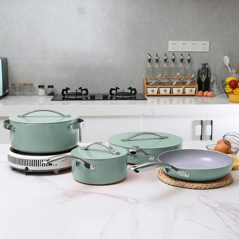 Aluminum Ceramic Wok Frying Pan Milk Pot Holiday Gift Suit