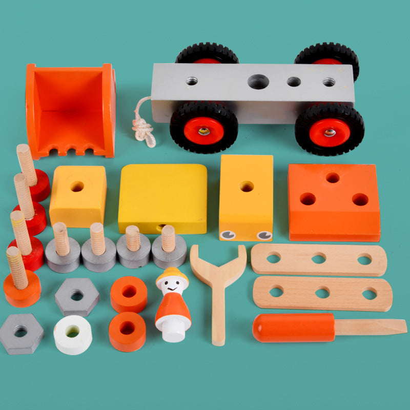 Wooden Engineering Vehicle Assembled Excavator Young Children Education Toy