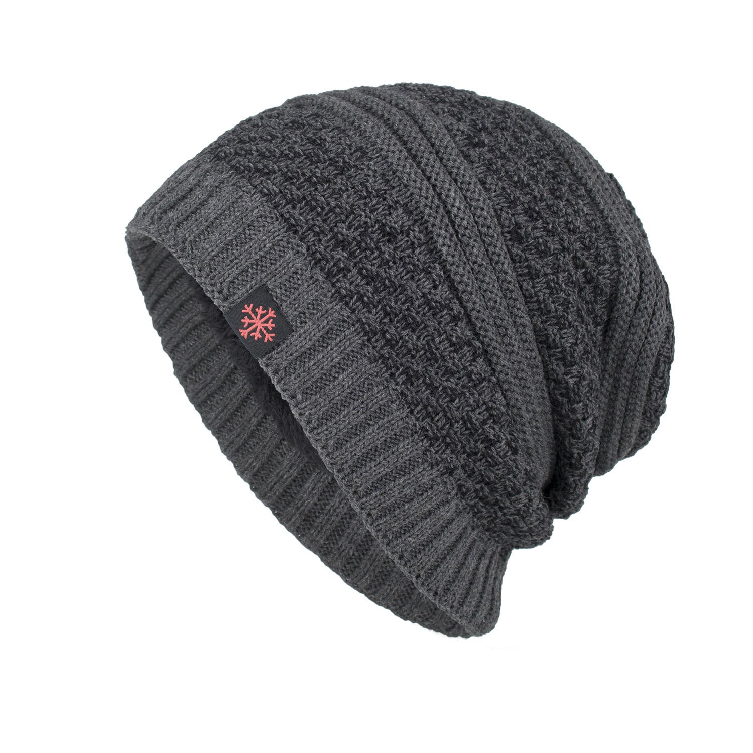 Knitted Wool Hat With Red Snowflake Cloth Mark