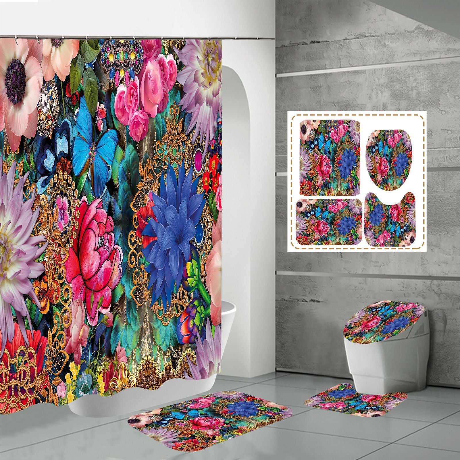3D HD Digital Printing Bathroom Shower Curtain