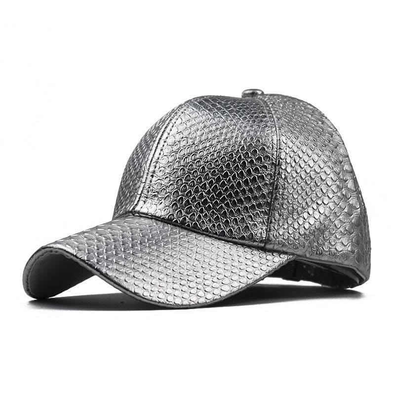 Women's Autumn And Winter Pu Leather Snakeskin Pattern Sunshade Baseball Cap