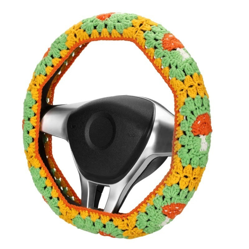 Car Interior Hand-crocheted Flower Steering Wheel Warm Non-slip Cover
