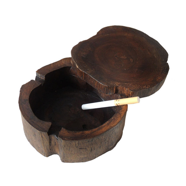 Characteristic Solid Wood Ashtray Personality With Cover