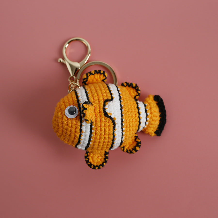 Delicate Wool Crocheted Fish Keychain