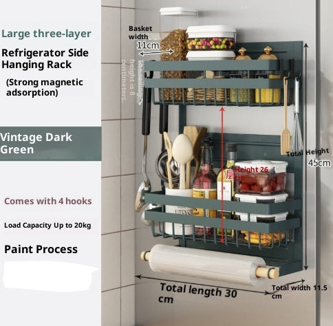 Refrigerator Shelf Side Storage Kitchen Magnetic Plastic Wrap Tissue Seasoning Side Multi-functional Punch Free Rack