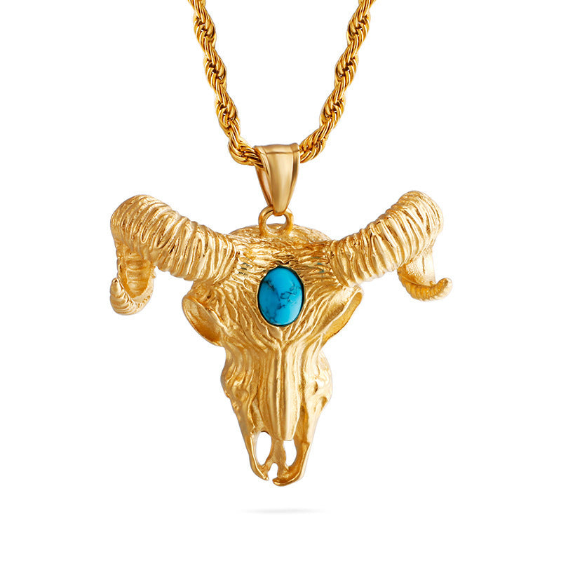 Vintage Demon Satan Hell Sheep Head Warcraft Titanium Steel Pendant Men's Necklace