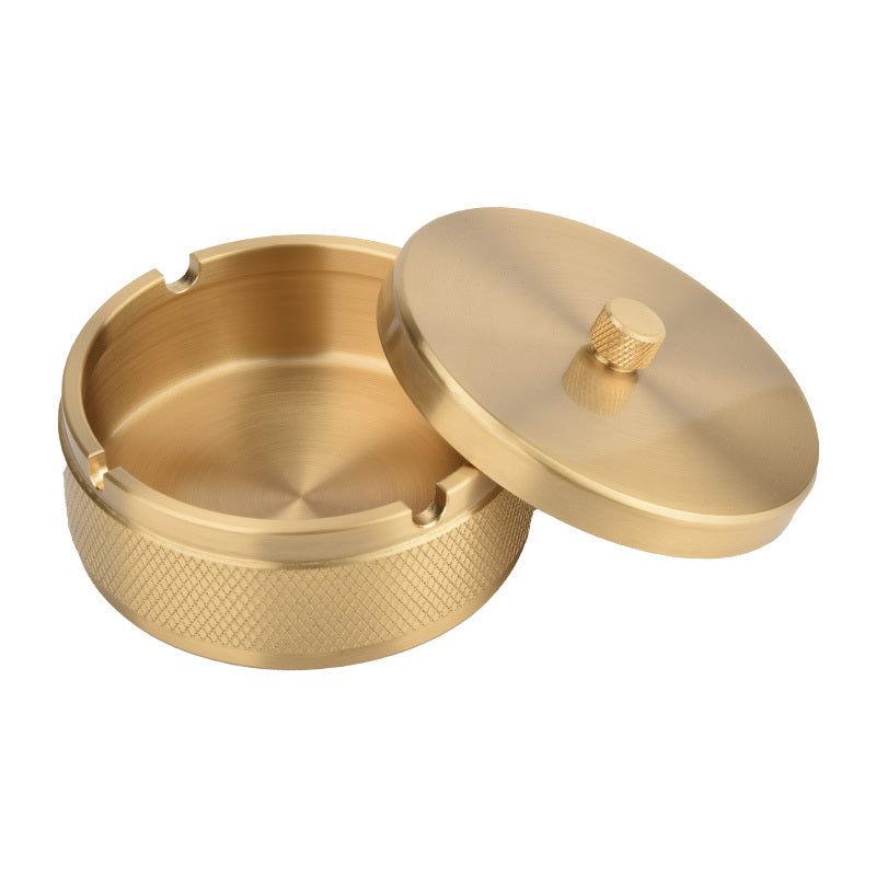 Brass Integrated Old Ashtray With Lid