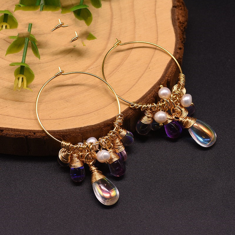 925 Silver Earrings Natural Freshwater Pearl Czech Crystal Earrings Women