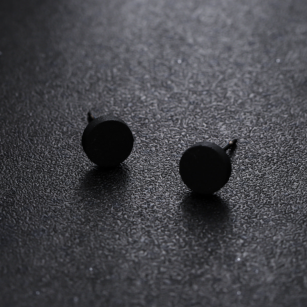Cross-border Round Stud Earrings Glossy Black For Men