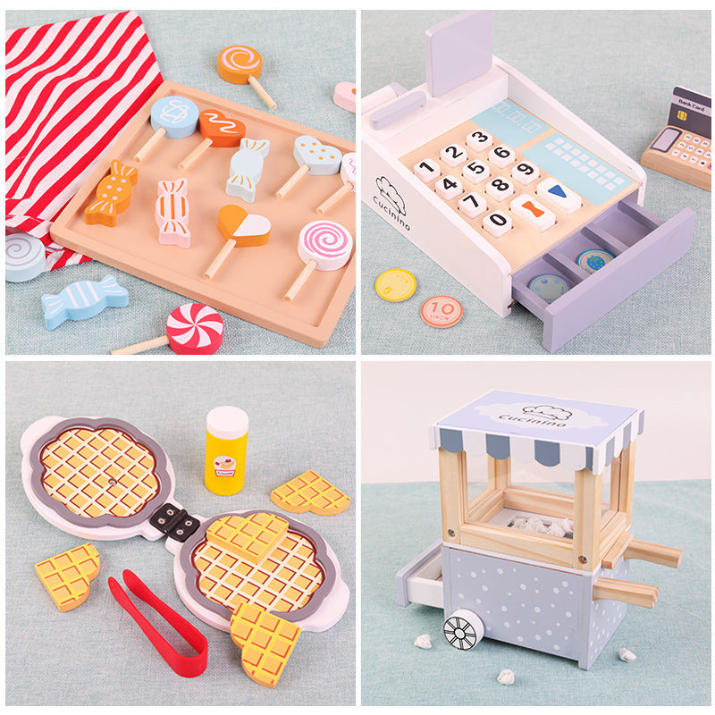 Simulation Play House Selling Car Candy Set Wooden Children Popcorn Wooden Kitchenware
