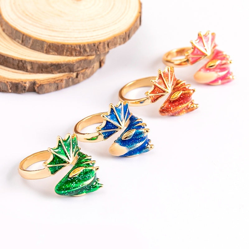 Boho Blue Green Pink Red Dragon Wing Adjustable Rings For Women