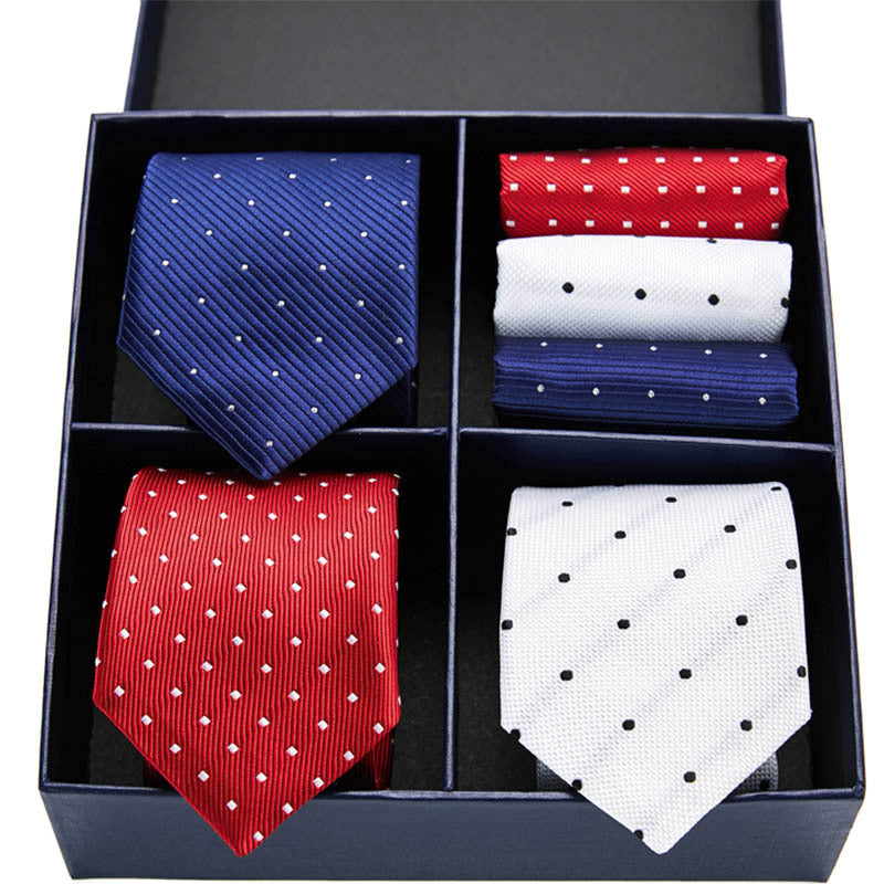 Fashion business striped tie square scarf combo set