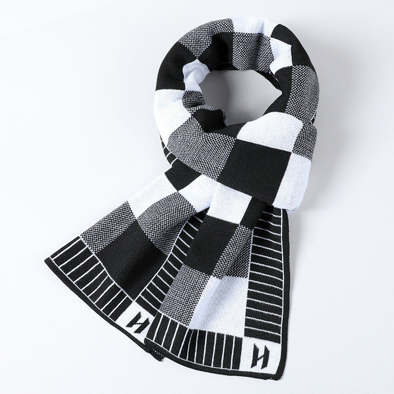 Cashmere Plaid Long Men's Scarf With Neck