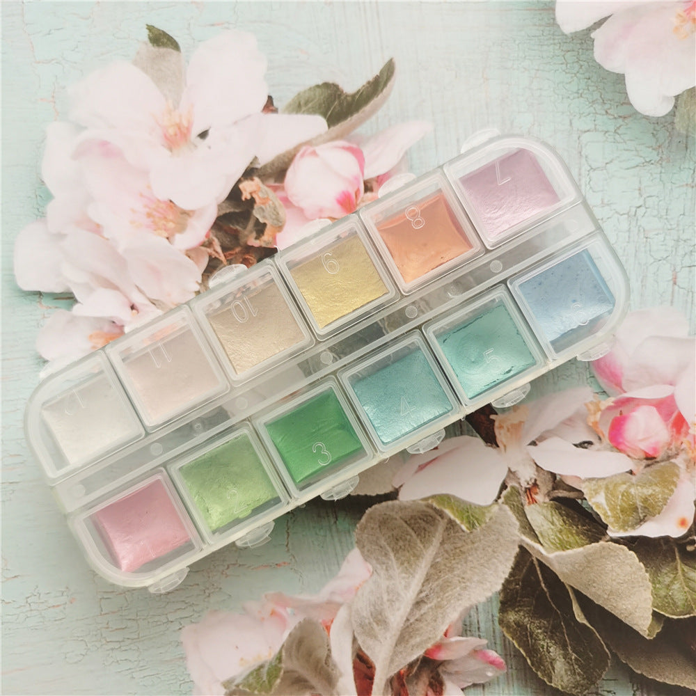 Hand Painted Sketch 12 Colors Solid Pearlescent Watercolor