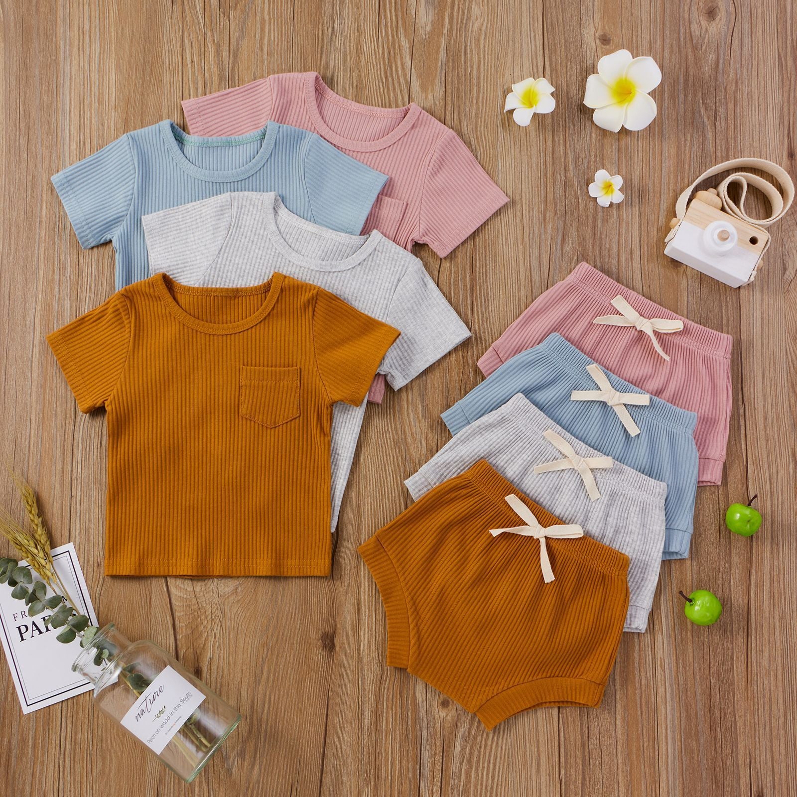 Vêtements pour enfants Body bébé Décontracté Haut à manches courtes réglable et short
