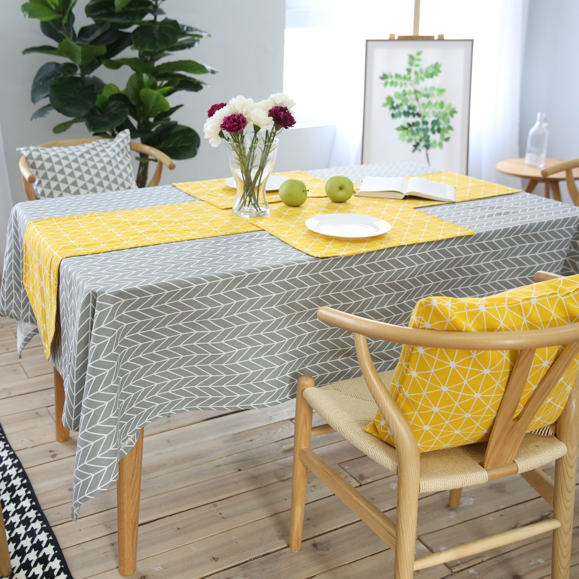 Geometric Tablecloth Cotton Linen Table Rectangular End