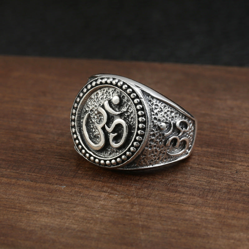 S925 Sterling Silver Ring Vintage Old Sanskrit Closed
