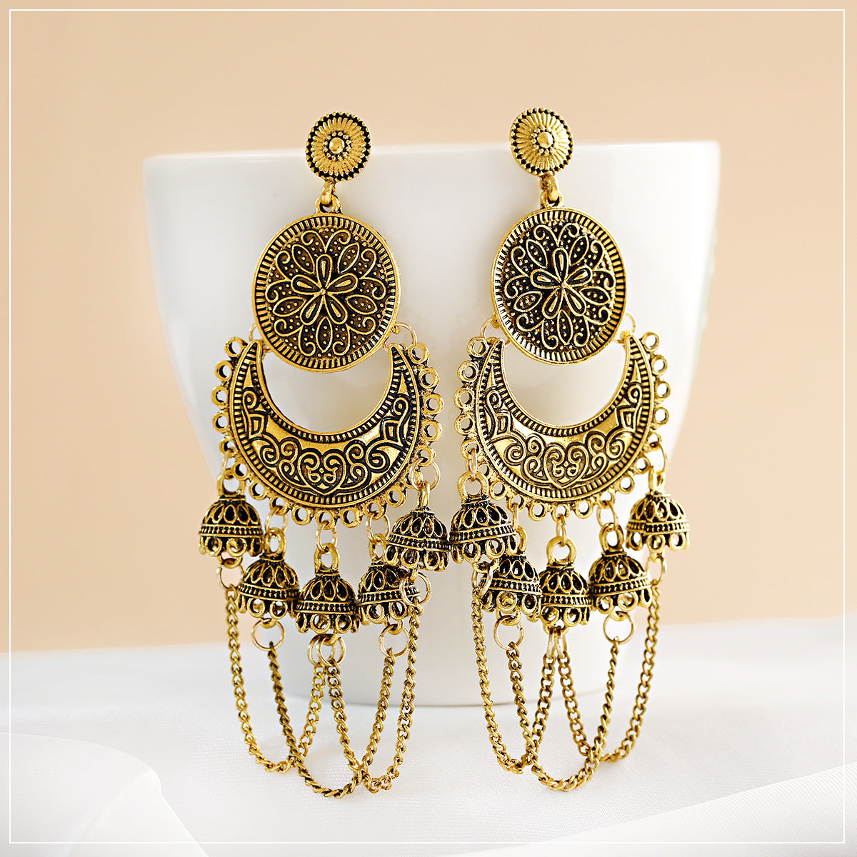 Fan-shaped Retro Ethnic Style Earrings Tassel Hollow