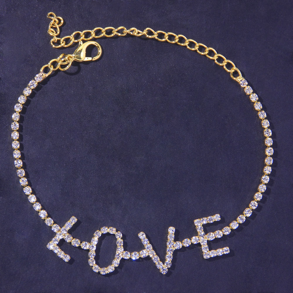 Chevillère Lettre LOVE Strass Cheville