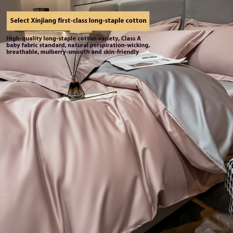 Long-staple Cotton Four-piece Set Bed Sheet Quilt Cover Light Luxury Bare Sleeping