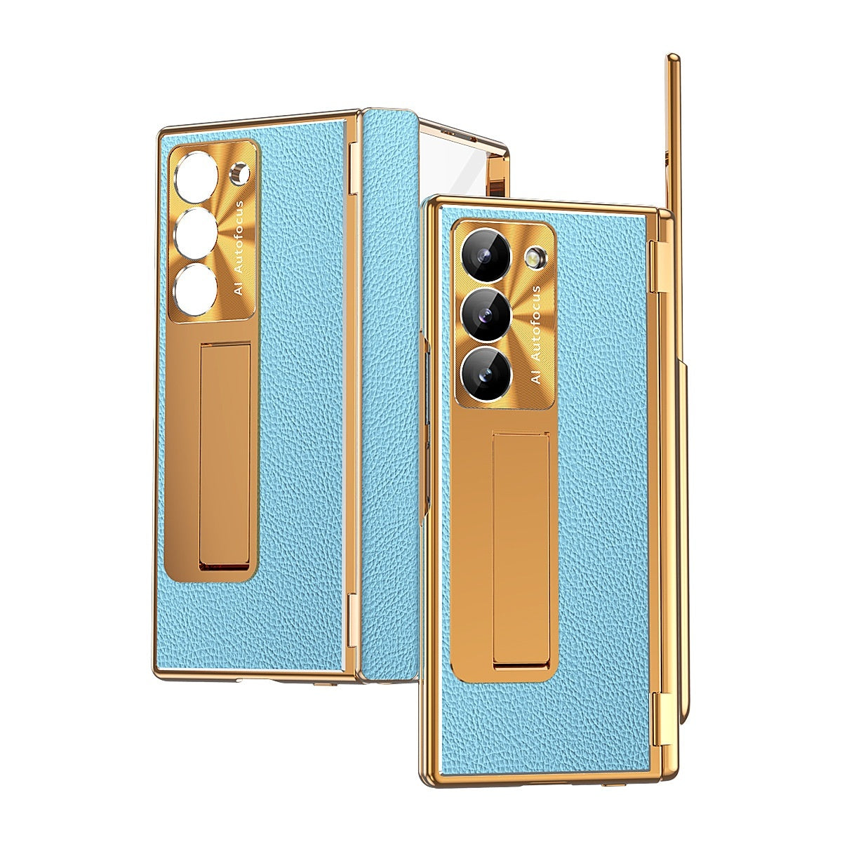All-inclusive Electroplating Plain Leather Double Hinge Phone Case Hard Case With Pen Slot