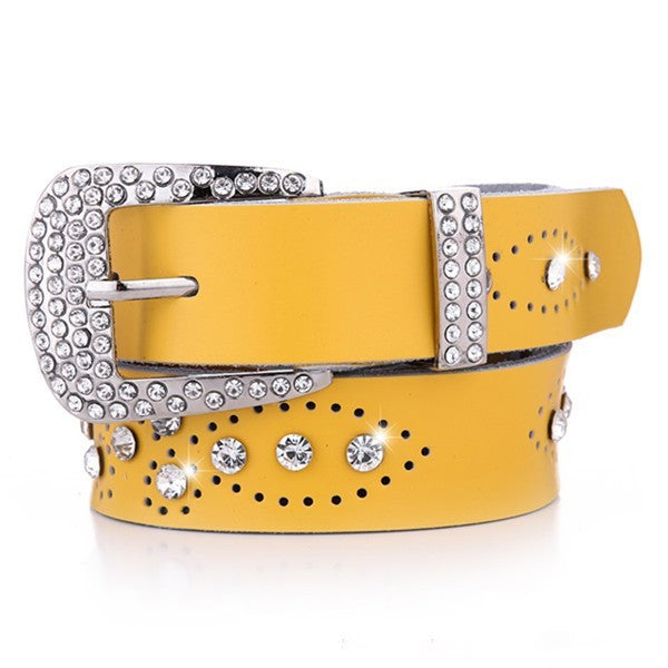 Ceinture en cuir incrustée de strass pour femme
